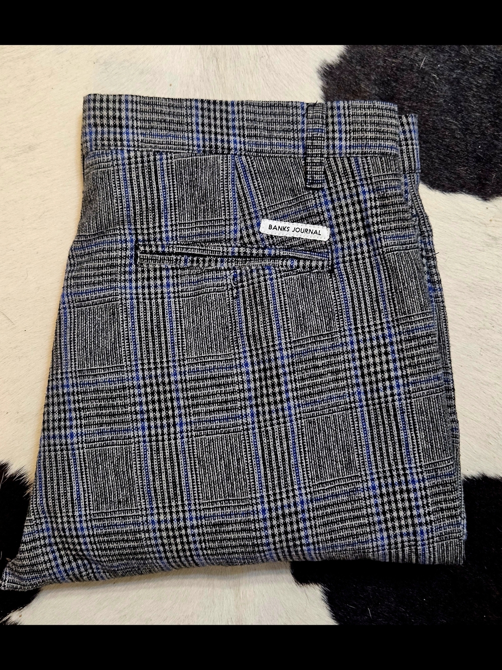 Banks Journal Plaid  Cropped Trousers in Black, Gray & Blue Sz 36